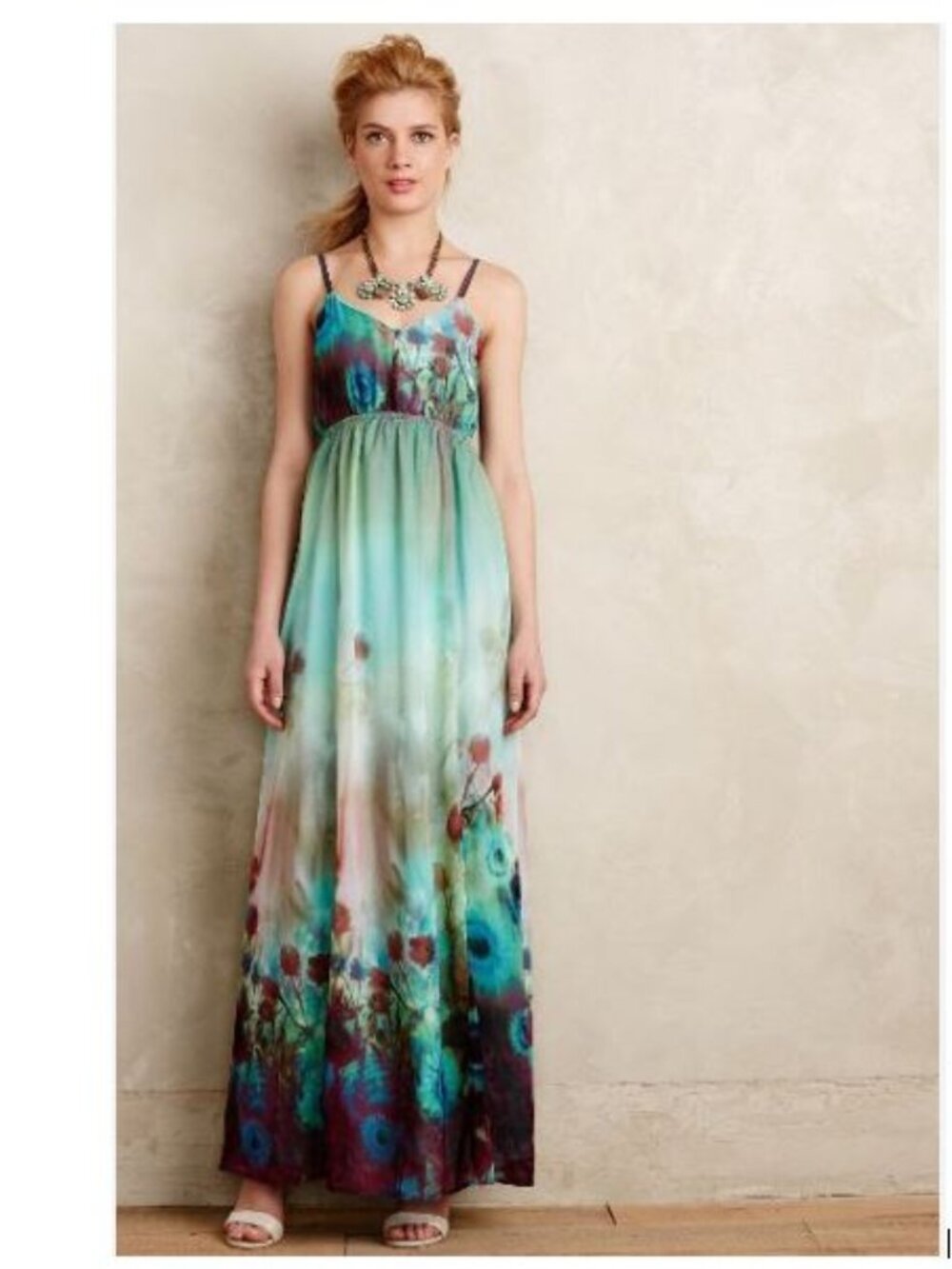 Anthropologie Brand Label Nahla Maxi Dress in Green Motif - Size Small